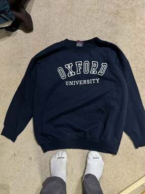 Vintage Oxford University Embroidered Spell Out Navy Crewneck Sweatshirt